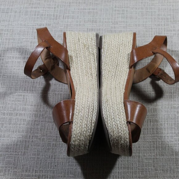 Steve Madden Rusy Cognac Leather and Espadrille Platform Sandals - Picture 3 of 6